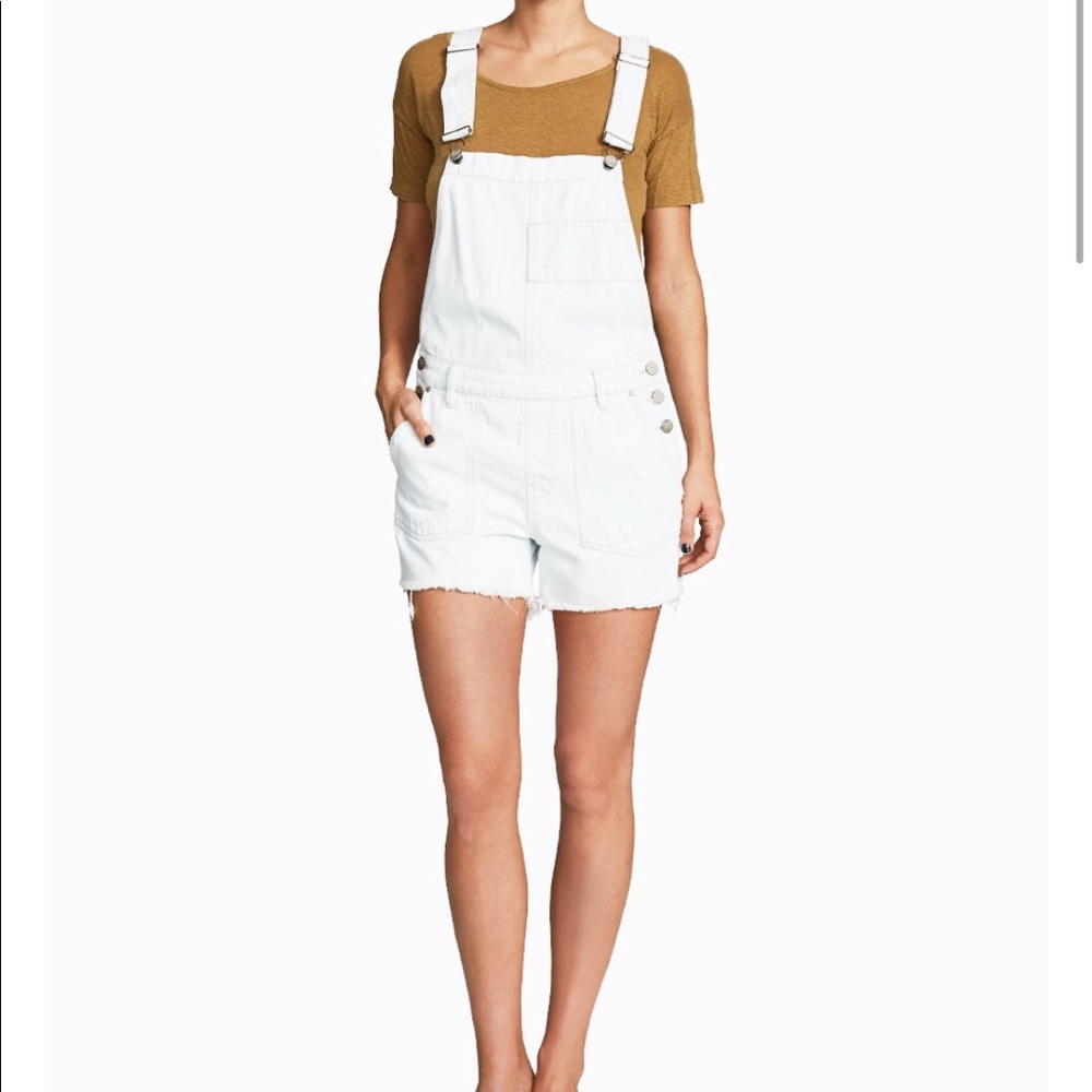 NWT light wash distressed short overalls